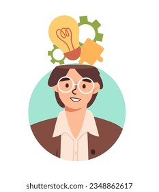 Man with idea concept. Positivity and optimism. Inspiration and insight, aspiration and innovation. Template, layout and mock up. Cartoon flat vector illustration isolated on white background