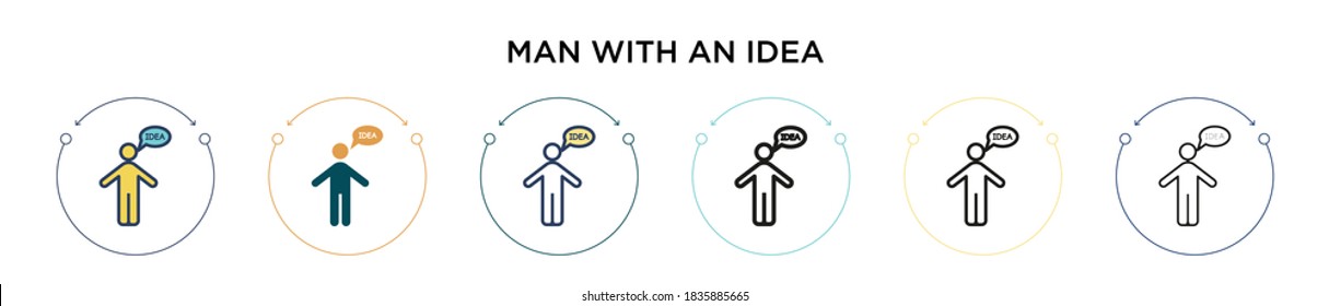 Man with an idea icon in filled, thin line, outline and stroke style. Vector illustration of two colored and black man with an idea vector icons designs can be used for mobile, ui, web