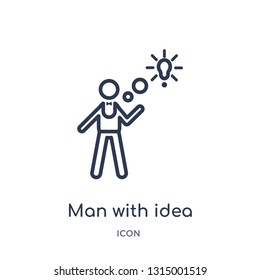 man with idea icon from people outline collection. Thin line man with idea icon isolated on white background.