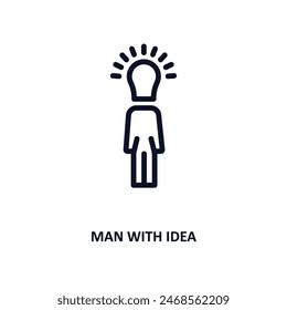 man with idea icon. Thin line man with idea icon from people collection. Outline vector isolated on white background. Editable man with idea symbol can be used web and mobile