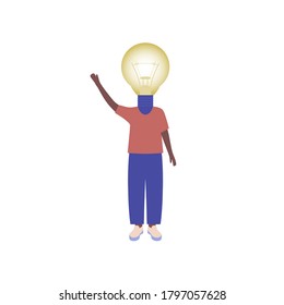 Man with idea light bulb head concept. Idea brainstorming. Vector illustration in a flat style.