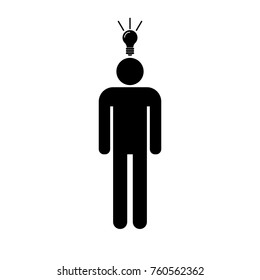 Man with an idea vector icon vector icon. Man with a lightbulb over his head.