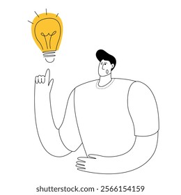 A man with an idea. Vector illustration in linear style. The topic is online search, idea development.