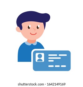 man with identity card, for passport or driver licence cartoon flat illustration vector isolated in white background