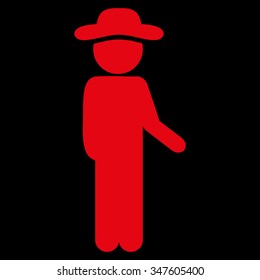 Man Idler vector icon. Style is flat symbol, red color, rounded angles, black background.