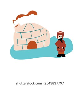 man and igloo. flat ilustration