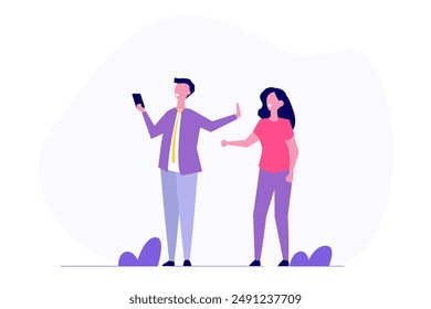 Man ignores woman,  problems in relationships. Flat vector illustration isolated on white background