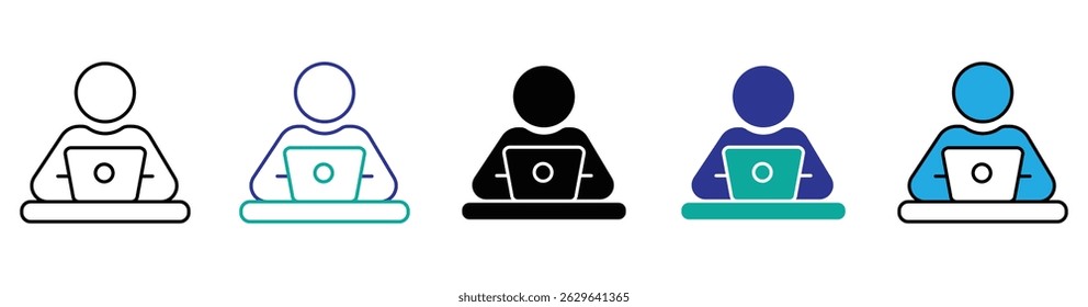 man, illustration, personal computer, icon set, stock vector. 