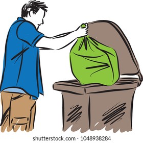 man illustration taking out the garbage vector