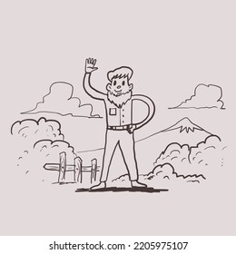 Man illustration vector with line art.