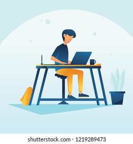 Man Illustration Working In Co working Space