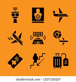 man, immigration, silhouette and transportation icon set. Vector illustration for web and design.