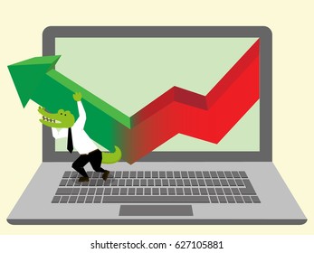 Man with Increasing Graph or Chart on Laptop flat vector design