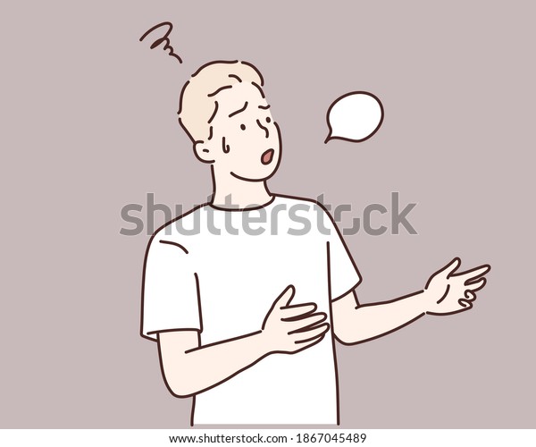 疑うような表情をした人は 身振り手振りで問題を話している 手描きのスタイルのベクター画像デザインイラスト のベクター画像素材 ロイヤリティフリー