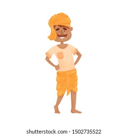 Man in Indian clothes is standing. Vector illustration.