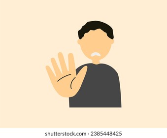Man indicates stop bullying. The concept of discrimination and intimidation of the weak and victims of violence. Stop racism and bullying illustration. 