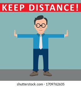 Man indicates that you must keep your distance. Eps 10 vector file.