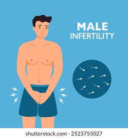 Conceito de infertilidade masculina. Jovem frustrado com baixo nível de motilidade ou um pequeno número de espermatozoides.