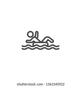 Man with inflatable ring in water park line icon. linear style sign for mobile concept and web design.  Person with inflatable ring floating in a pool outline vector icon. Symbol, logo illustration