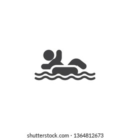 Man with inflatable ring in water park vector icon. filled flat sign for mobile concept and web design. Person with inflatable ring floating in a pool  glyph icon. Symbol, logo illustration. 