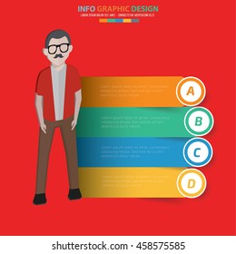 Man info graphic on red background,vector