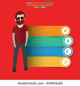 Man info graphic on red background,vector