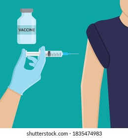 man injected vaccine flat design vector illustration