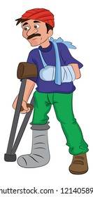 Man with an Injured Head Arm and Leg, vector illustration