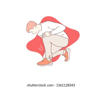 Man injured on the ankle. Hand drawn style vector design illustrations.