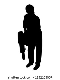 Man with insecticide silhouette vector. Person concept.