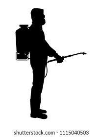 The man with insecticide spray silhouette vector