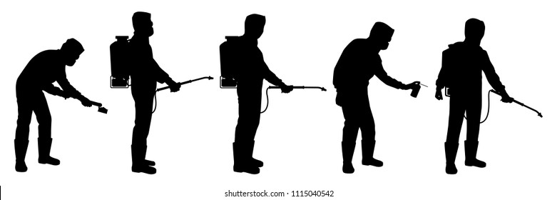 The man with insecticide spray silhouette vector set