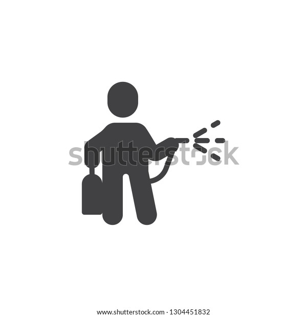 The man\
with insecticide spray vector icon. filled flat sign for mobile\
concept and web design. Man with bug sprayer simple solid icon.\
Symbol, logo illustration. Pixel perfect\
vector