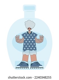 El hombre está dentro de la botella. Tratamiento de adicción al alcohol.