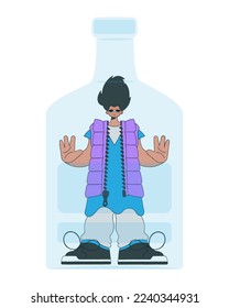 The man is inside the bottle. Dependence on alcohol.