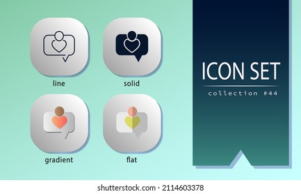 A man inside chatting bubble. Symbols for communication, dialogue, discussion, conversation. Speech icons for UI design, mobile apps, presentations, websites, social network.