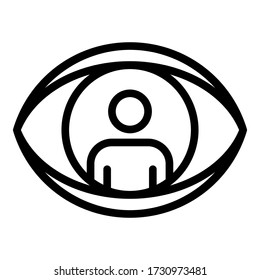 The man inside the eye icon. Outline man inside the eye vector icon for web design isolated on white background