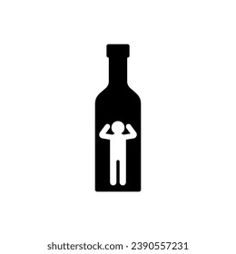 Un hombre dentro de una botella de alcohol. Ilustración vectorial.