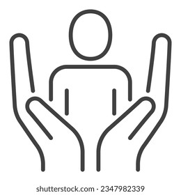 Man inside Hands vector concept thin line simple icon or design element