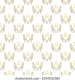 Man inside Hands vector concept thin line creative simple seamless pattern