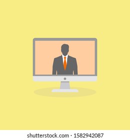 a man inside pc monitor in flat design vector illustration