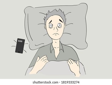 The man with insomnia cannot sleep. Hand drawn style vector design illustrations