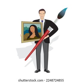 Man with inspiration to make great art. Isolted on white. Vector illustration.
