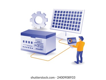 Man installing solar panel to battery