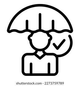Un vector de contorno de icono de seguro de hombre. Vida del paciente. Financiación de la medicina