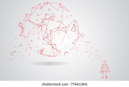 Man integrates into the global network using artificial intelligence isolated on gray background.  For web site, wallpaper, poster, placard and cover. Creative art, modern abstract concept