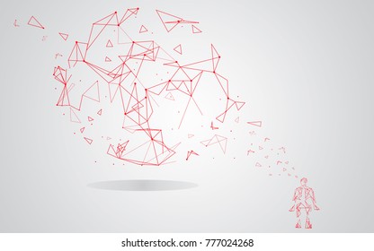 Man integrates into the global network using artificial intelligence isolated on gray background.  For web site, wallpaper, poster, placard and cover. Creative art, modern abstract concept