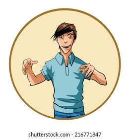  Man with an intense expression and hands raised
