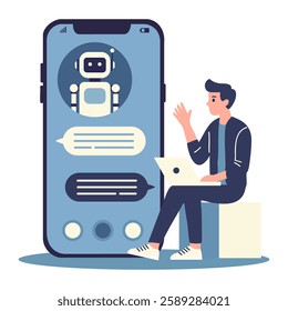 Man Interacting with AI Chatbot on Smartphone. Artificial intelligence, virtual assistants, and digital communication.