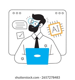Homem interagindo com interface de inteligência artificial